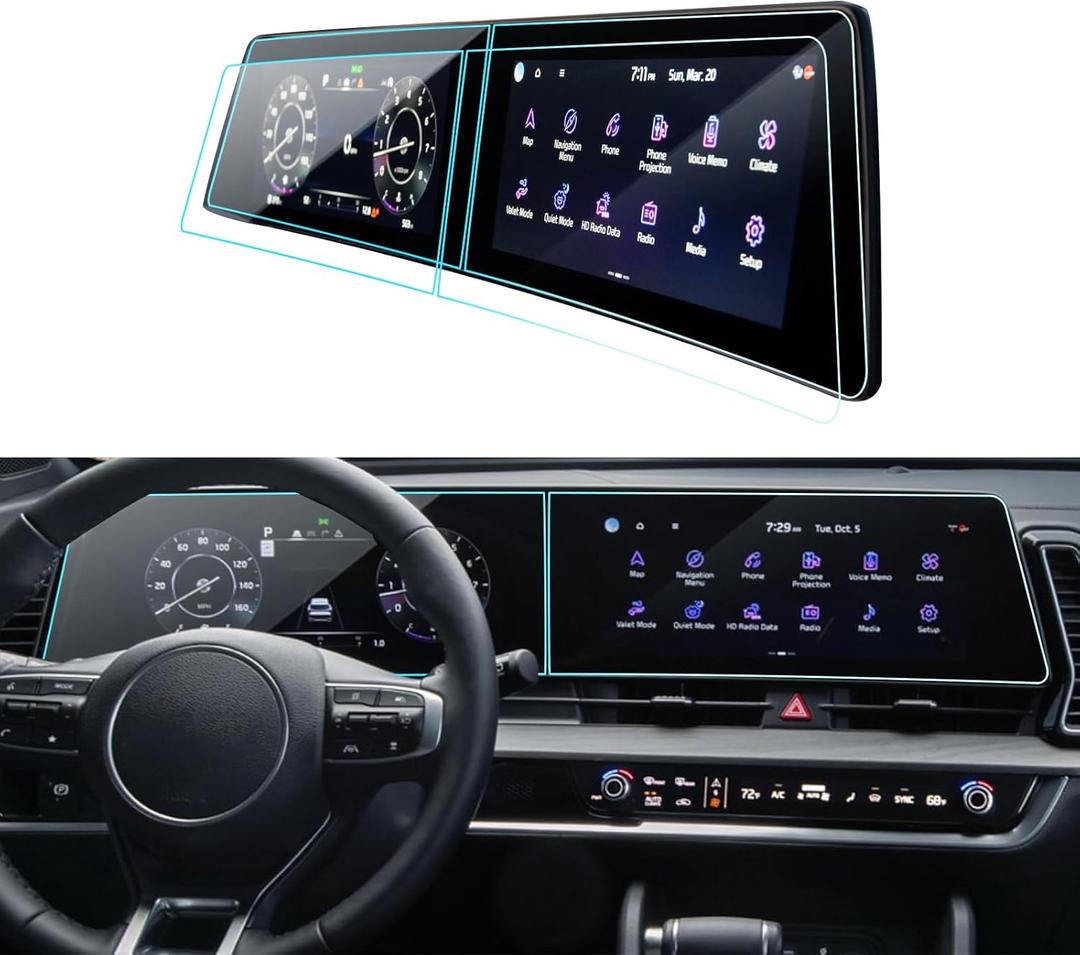 4PCS Car Screen Protector for 2023 2024 2025 Kia Sportage (EX/SX/SX-Prestige/X-Line) Accessories Navigation& Dashboard Nano Touchscreen Protector Film HD Clear Bubble Free 12.3''