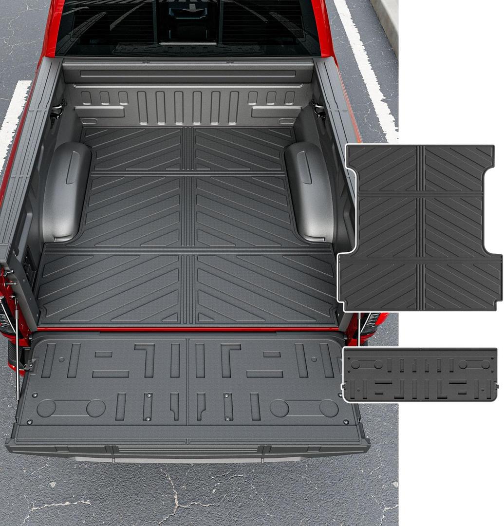 Powoq 5.5FT Truck Mat Compatible with 2021 2022 2023 2024 2025 2026 Ford F150 Truck Bed Mat TPE Tailgate Liner Replacement for 2021-2026 Ford F-150 Accessories (5.5FT Bed Mat+Tailgate Mat)