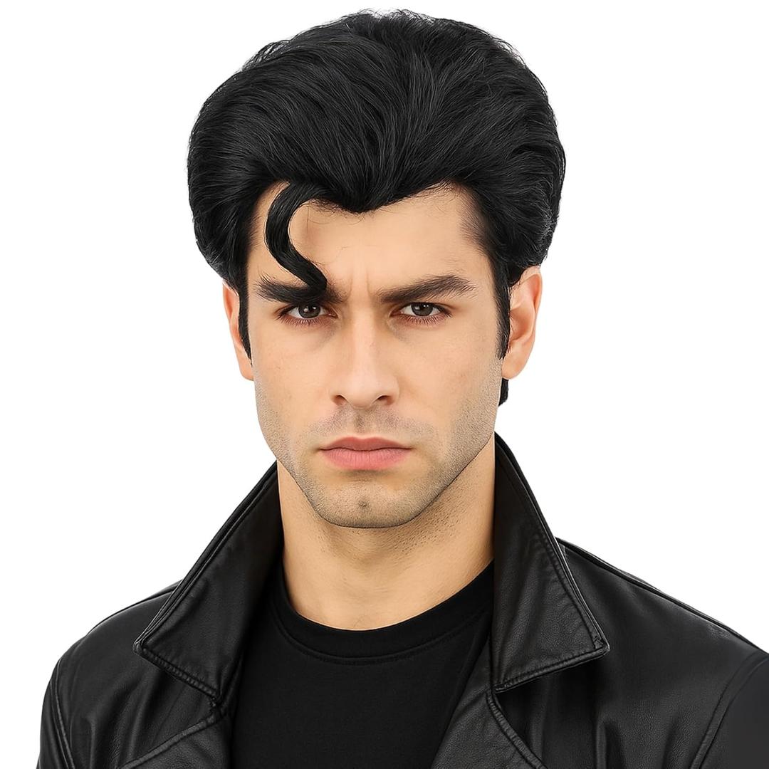 Men's Short Black Cosplay Wig for Halloween Costume Party Super Funny Man Synthetic Hair Wig for Adult Men (Adults)