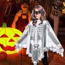 Qerhod Women's Skeleton Halloween Costume Skeleton Cape Poncho, Includes Masquerade Mask for Halloween