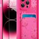 MOWIME Compatible with iPhone 14 Pro Max Case with Card Holder, Daisy Floral Shockproof Soft TPU Protective Cover Women Girls, Anti Scratch Wallet Case for iPhone 14 Pro Max 6.7 Inch, Hot Pink