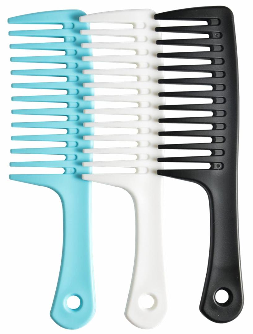Wide Tooth comb, Large Detangling Comb for Women and Men, Durable Styling Brush for Curly, Long, Wet Hair Types - Professional Hair Care (Blue, White, Black)