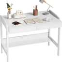 100% Solid Wood Desk with Drawers - 40 Inch Simple Modern Desks, Writing Desk with Drawers & Shelf, Work Study Table, Adjustable Height Home Office Computer Desks - White, 40.5 in W x 23.6 in D