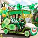 47 Pcs St. Patrick's Day Golf Cart Decorations Kit, St. Patrick Parade Car Decorations, Luck Shamrock Balloons Pleated Fan Flag Tinsel Garlands Foil Curtains Paper Fans for Irish Festival Party Decor