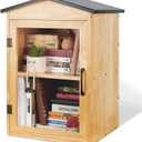 Outdoor Library Box Literature Exchange Box Outdoor Book Storage Little Wood Cabinet for DIY, Neighborhoods Community and Schools Sharing Books, Literature and Newspapers (16x14x25 Inch)