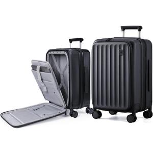 Carry On Luggage Airline Approved, Expandable Front Pocket with Spinner Wheels, PC Hardside Rolling Luggage with TSA Lock for Travel Women Men, Jet Black, 20 inch Carry on