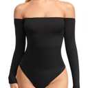 MANGOPOP Shapewear Tummy Control Bodysuit Off The Shoulder Long Sleeve Body Suits for Womens Ribbed Seamless Tops (X-Large)