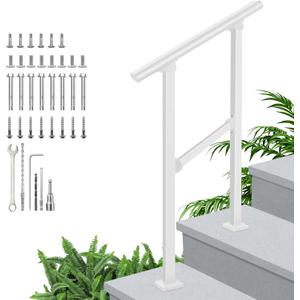 Handrails for Outdoor Steps,Outdoor Stair Railing - Fits 1 to 2 Steps,Easy DIY Installation Kit Included, White Wrought Iron Hand Rails for Outdoor Steps