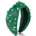 Jaciya Wicked Green Knotted Headband for Women - Green and Pink Rhinestone Headband Hair Accessories with Witch Hat & Broom