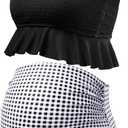 GINKANA Maternity Two Pieces Bikini Set High Waist Bathing Suits Set Swimwear Ruffle Trim Straps Pregnancy Suits Swimwear Beachwear, Black White Plaid, S