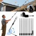 13FT Gutter Cleaning Tool from The Ground, No Ladder Needed - Adjustable Length Gutter Cleaner Pole with 180 Pivoting Head, Replaceable Brush & Shovel for Leaves, Debris