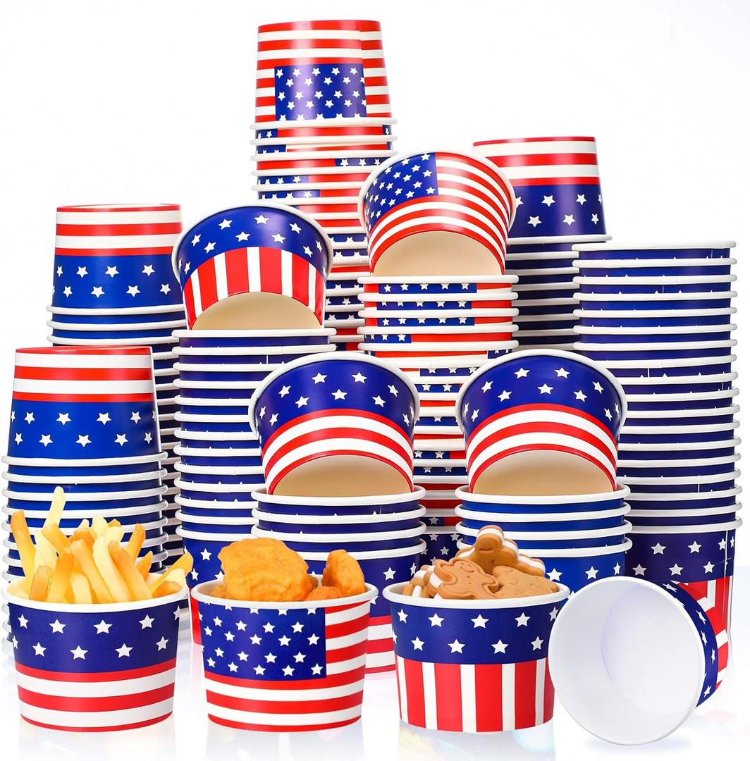 150 Pcs 4th of July Ice Cream Cups 8 OZ Patriotic Paper Bowls Independence Day Party Supplies Disposable Dessert Soup Bowls for Hot or Cold Food, Patriotic Party Baby Shower Decoration