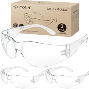 TICONN Clear Safety Glasses for Men and Women, Safety Goggles with Scratch Impact Resistant Meets ANSI Z87.1 Standard