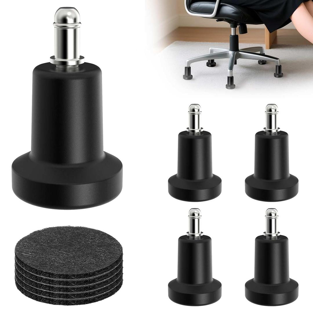 Office Chair Glides & Caster Replacement Feet,Bell Glides Replacement for Office Chair - Convert Swivel Casters to Fixed Stationary Wheels,High Profile with Self-Adhesive Felt Pads(5PCS)