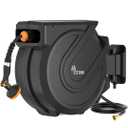 Retractable Garden Hose Reel 5/8 in x100 ft, Heavy Duty Wall Mounted Hose Reel with 10- Function Sprayer Nozzle, Any Length Lock/Automatic Slow Return System,180 Swivel Bracket