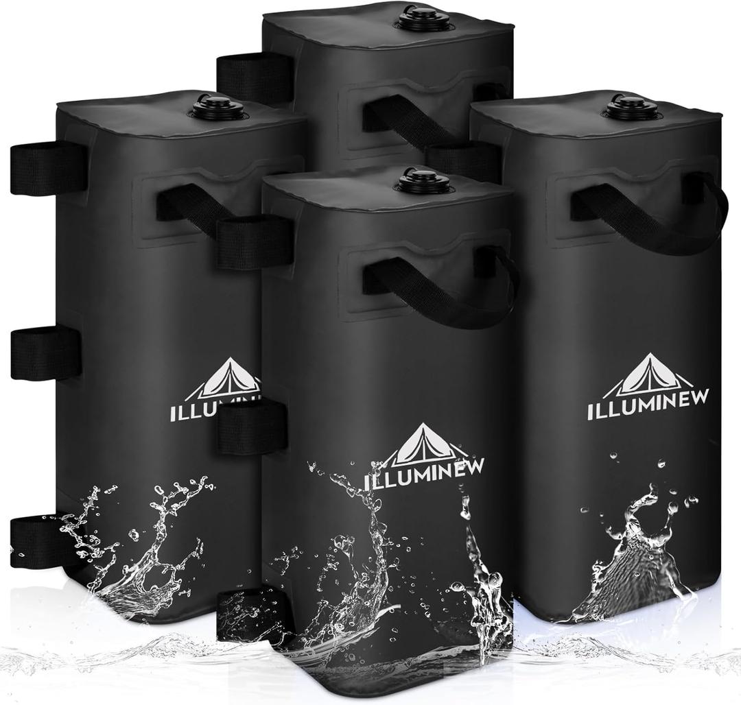 ILLUMINEW 4 Pack Canopy Water Weight Bag, 220 LBS Water Tent Weights Set of 4 Leg Weights for Gazebo, Pop Up Canopy, Canopies, Tent (Black 25L)