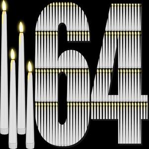 Rossesay 64 Pcs Flameless LED Taper Candles Battery Operated Candles 4 Sizes of 8.5'', 9.65'', 10.83'', 12.8'' Candlesticks Flickering for Halloween Christmas Church Wedding(White)