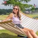 Double Hammock with Stand and Carrying Bag, Light Brown Stripe | Quick Dry Hammock with Curved Spreader Bars and Pillow, 450 Lbs Capacity, For Indoors, Patio, Garden