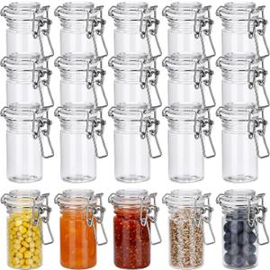 Suclain 20 Pcs 3 oz PET Plastic Storage Jars with Airtight Hinged Lid Mini Sealed Clear Wide Mouth Spice Jar Empty Round Leak Proof Canning Storage Containers for Sugar Jam Sauces Herbs Coffee