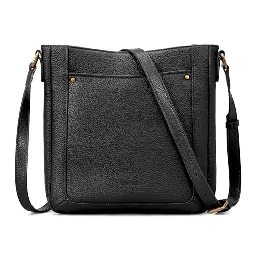 befen Black Genuine Leather Small Crossbody Bags for Women, Womens Cross Body Purse Shoulder Bag Handbags with RFID Blocking Card Slots for Daily & Travel