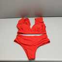 Women's 2 Piece Bikini Set Plunge Neck Ruffle Bikini Swimsuit Ruched High Waisted Bathing Suit, Size: Small