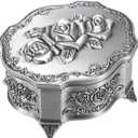 ELLDOO Vintage Music Box, Silver Metal Musical Jewelry Box Keepsake Box, Small Trinket Storage Organizer Jewelry Storage Box Gift for Girl Women (Tune: You are My Sunshine)