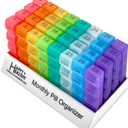 Month Pill Box Organizer - 4 Times-a-Day Morning-Noon-Evening-Night - Large 32 Daily Pill Cases with Compartments for Vitamins, Supplements, Medication -Travel Monthly Pill Organizer, Rainbow