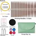 Lewhoo Circular Knitting Needles Set, 13 Pairs Interchangeable Aluminum Round Circular Needle for Knitting with Bag 3.0~10 mm Rose Gold