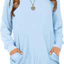 Arshiner Girls Long Sleeve Shirts with Pockets Crewneck Soft Casual Raglan Kids Blouse Tee Tops (9-10 Years, Light Blue)