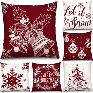 Tatuo 6 Pcs Christmas Pillow Covers Cushion Covers Decoration Christmas Pillow Cover Holiday Decor Throw Pillow Case for Sofa Couch Christmas Office Bedroom Decorations (Warm Style,18 x 18 Inch)