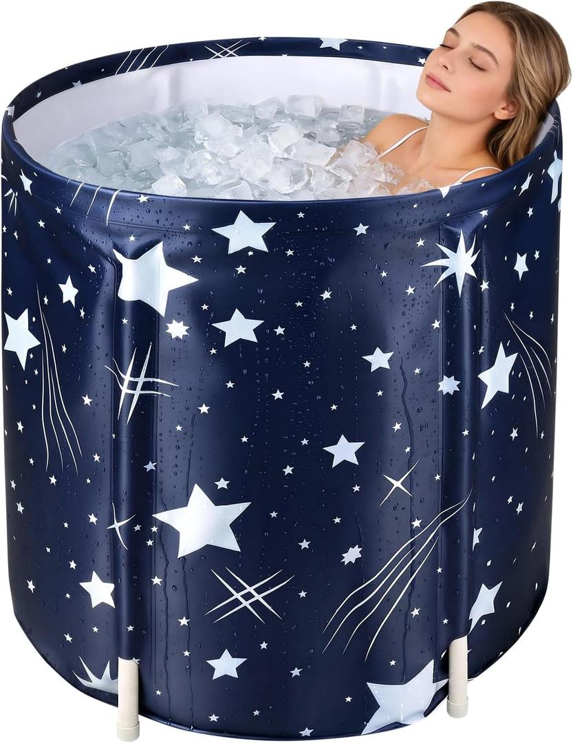 STARBRILLIANT Portable Foldable Bathtub, Collapsible Adult Bath Tub for Hot SPA and Ice Bath, Space-Saving Storage, Durable PVC Material (Starry Sky B, 27inch)