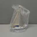 CoTa Global Ocean Blue Sea Boat with LED Light - Handmade Wooden Boat Decor, Beach Style Model Sail Boat Decorations, Nautical Themed Table Top Decor