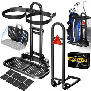Foldable Golf Cart Rear Seat Bag Holder Rack & Safety Grab Bar Combo, Universal Fit Club Car EZGO Yamaha (2+2)/(4+2) Passenger Golf Cart with Foot Rest, Easy Install, Saves Space