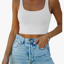 REORIA Women’s Sexy Square Neck Double Lined Seamless Sleeveless Cropped Tank Yoga Crop Basic Tops, L