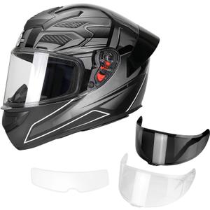 Full Face Motorcycle Helmet for Adults with DOT Approved, Lightweight Aerodynamic Street Bike Helmet for Men and Women, Three Layers Protection