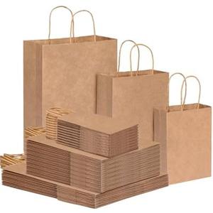 OUTUXED 150pcs Brown Kraft Paper Bags with Handles [3 Sizes 20/70/60] Paper Gift Bags Assorted Sizes for Retail, Merchandise & Party Use