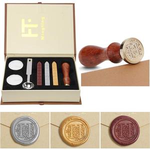 Mingting Wax Seal Stamp Kit,Mingting Classical Old-Fashioned Antique Wax Stamp Seal Kit Initial Letters Alphabet Set Gift Box with Vintage Wooden Handle and Brass Color Head(H)