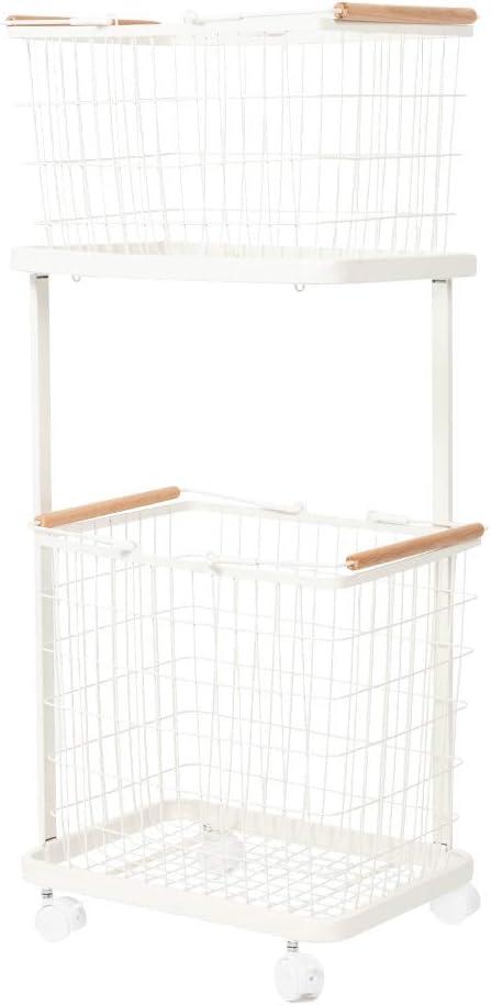Laundry Cart, White | With Wheels, Home Laundry Baskets, Storage Hamper, Clothes Organizer, 11.4 x 15.7 x 37 inches
