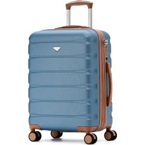 Flight Knight 24x16x10 Expandable Carry On Suitcase Hardside TSA Lock USB C Lightweight Luggage Silent Double Spinner Wheels Maximum Overhead Carry-On Bag For Virgin South West Approved Blue/Tan