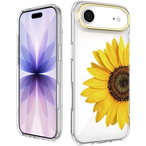 BAISRKE for iPhone 17 Air Case 6.6 inch, Clear Hard Back Cover with Yellow Sunflower Design - Slim Protective Shockproof Shell for Women