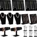 Henoyso 22 Pcs Velvet Jewelry Display Set Jewelry Display for Selling Necklace Stand Bracelet Holder T Shape Earring Stand (Black)