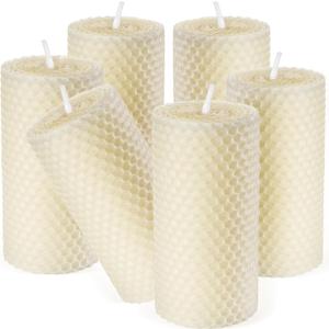 Honeycomb Surface Beeswax Pillar Candle Bulk - Hand Rolled Pure Natural Beeswax Candles 2 x 4 inch, Great for Home Decor, Best Choice for Mother Father or Sister Gift - 6 Pack Ivory White