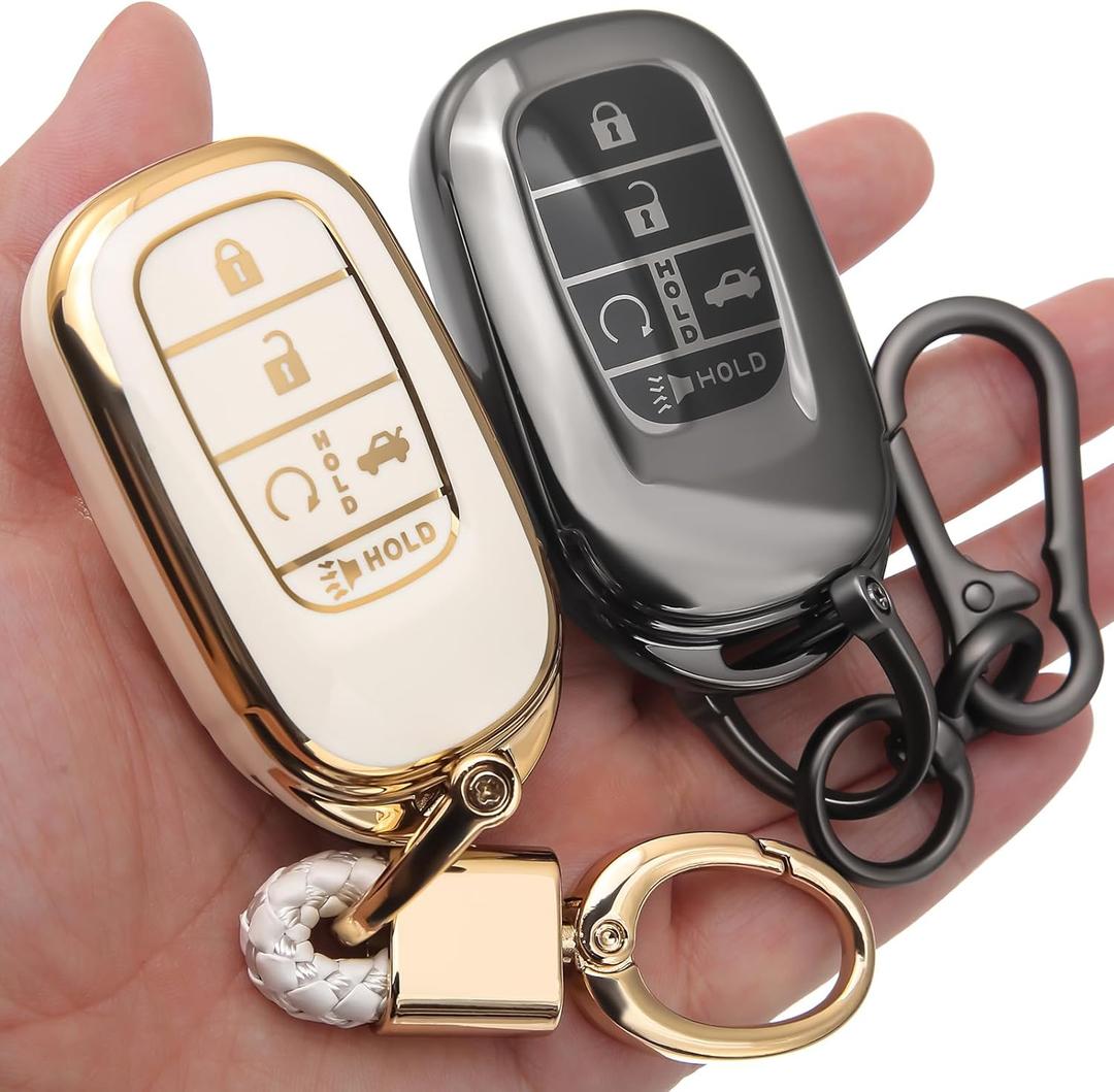 2PCS Compatible with Honda Key Fob Cover Fits CR-V, Pilot, Accord(2023-2025), HR-V(2023-2024), Civic(2022-2024) Case Accessories TPU Protector 5 Buttons Grey/White