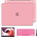 Batianda Case for MacBook Air 13 inch 2020 2019 2018 Release (A2337 M1/A2179/A1932), Soft Touch Rubberized Frosted Plastic Hard Shell + Keyboard Cover, C-Matte Pink