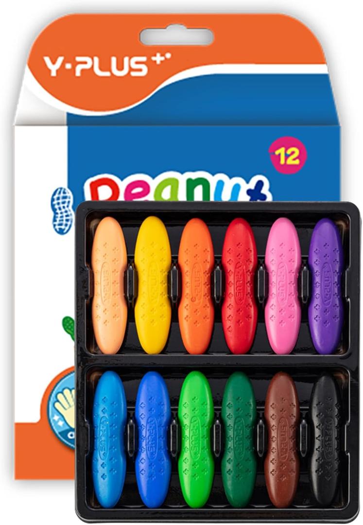 YPLUS Peanut Crayons for Kids, 12 Colors Washable Toddler Crayon, Non-Toxic Baby Crayon for ages 2-4, 1-3, 4-8, Coloring Art Supplies