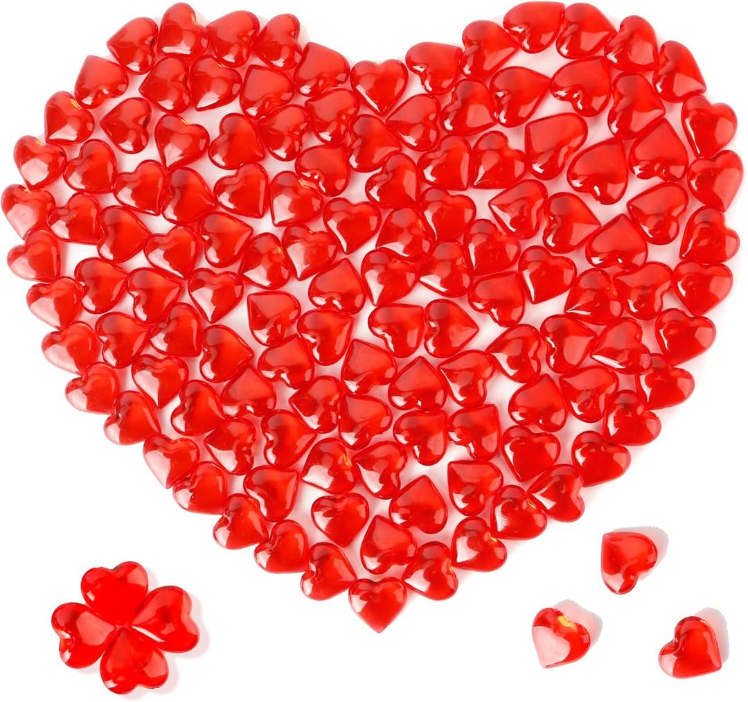 3 x Red Acrylic Heart, 120Pcs Heart Gems Reusable Love Heart Ornaments 0.9 Inch Translucent Hearts Shaped Crystal Gems for Vase Filler DIY Crafts Table Scatter Home Wedding Birthday Decorations