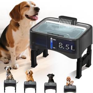 8.5L/2.25Gal Elevated Dog Water Fountain, Xetino 4 Height Adjustable Raised Dog Water Bowl Dispenser for Large Dogs with Stainless Steel Tray, Pet Water Fountain with Ultra Quiet Pump and Filter (Black)