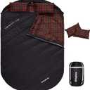 KingCamp Double Sleeping Bag for Adults, Queen Size 2 Person XXL Flannel Sleeping Bag, Waterproof Lightweight Flannel Quilt with 2 Pillows, Perfect for Couples Family Camping Hiking - Thermal Pod Black 
