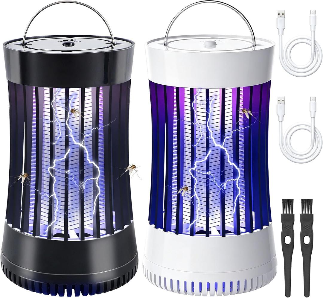 Lulu Home Bug Zapper Indoor, 2 Packs Mosquito Killer with Fan, 1500V Electric Fly Trap, USB Plug-in Insect Catcher for Home, Kitchen, Bedroom, Black & White