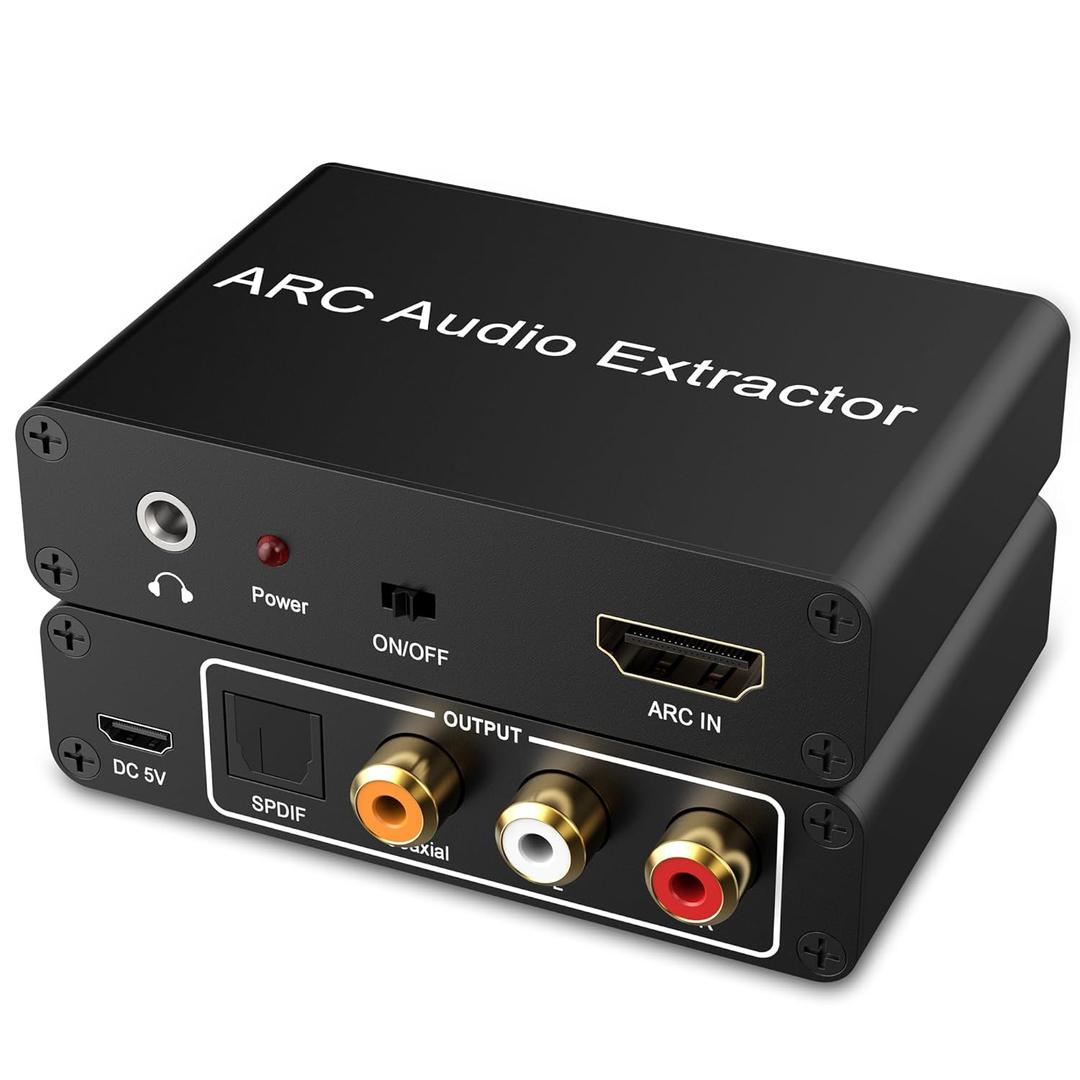 192KHz HDMI ARC Audio Extractor Adapter with Optical SPDIF, Coaxial, 3.5mm L/R, RCA Stereo, HDMI ARC to RCA Optical Audio Adapter for HDTV, Soundbar, Amplifier